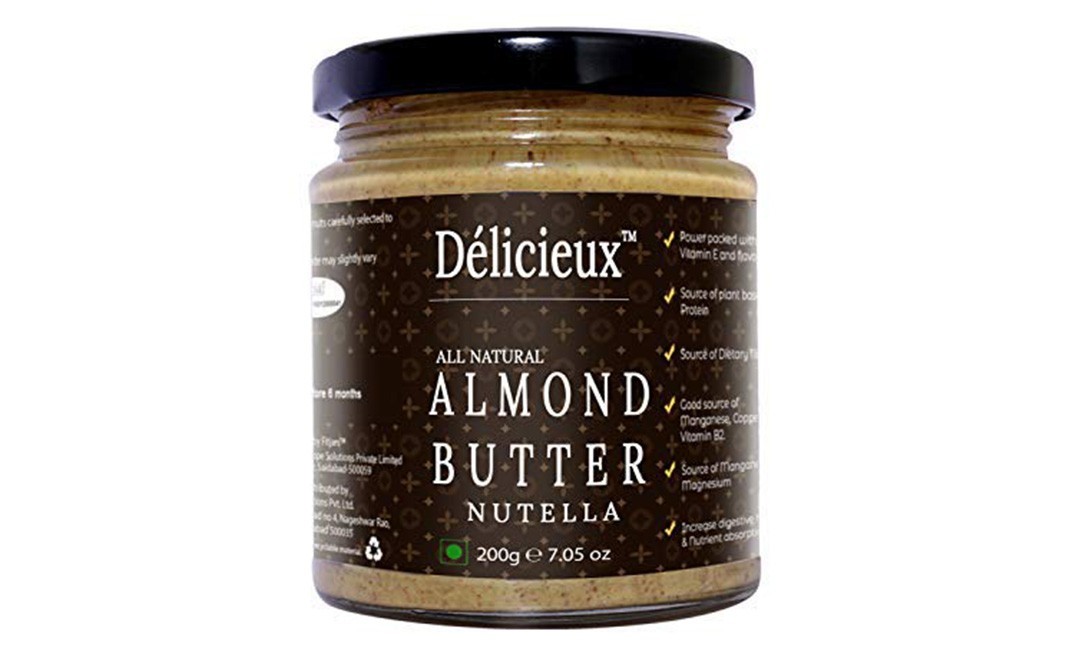 Delicieux All Natural Almond Butter, Nutella   Glass Jar  200 grams